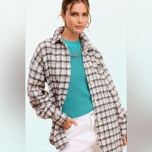 Sweet Lemon Oversized Houndstooth Patterned Soft Brushed Shacket Size Medium